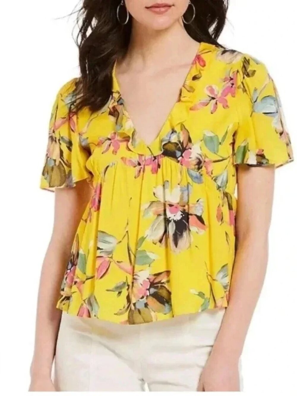 Gianni Bini Floral Yellow Top | Small